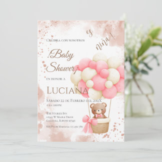 Pink floral Spanish Baby Shower Girl invitation