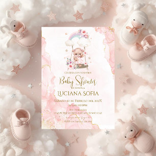 Pink floral Spanish Baby Shower Girl invitation