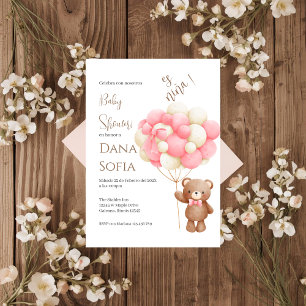 Pink floral Spanish Baby Shower Girl invitation