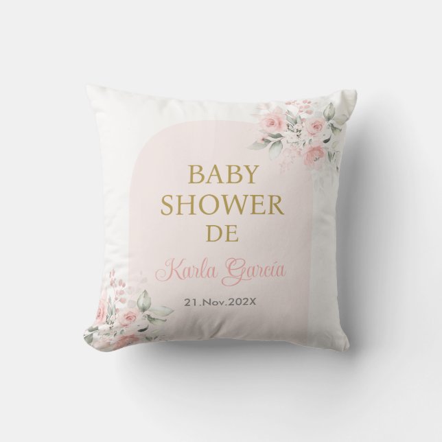 Pink Floral Spanish Baby Shower Girl Throw Pillow (Front)