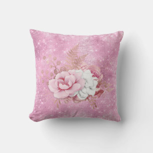 pink floral sparkle pillow