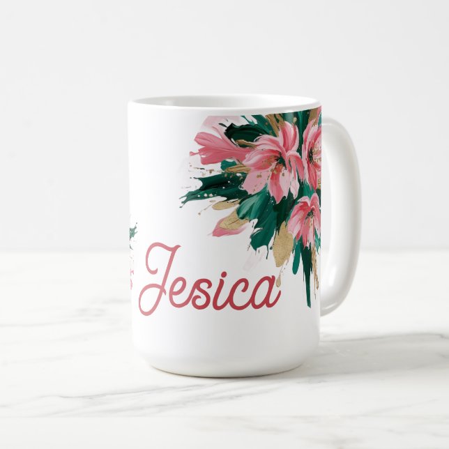 Pink floral splash coffee mug (Front Right)