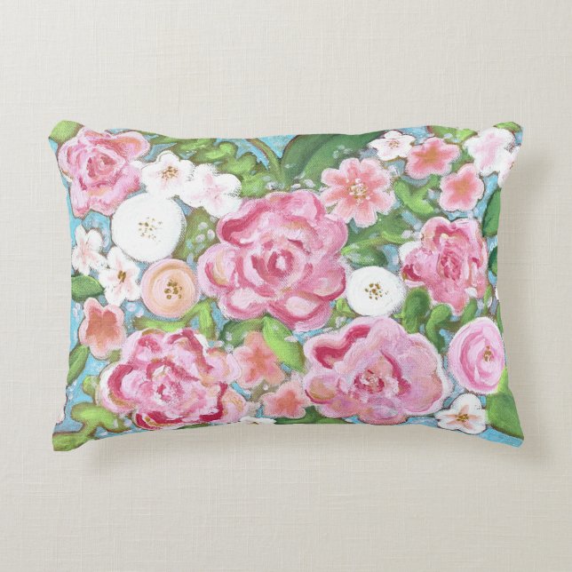 Pink Floral Spring Blooms Accent Throw Pillow (Front)