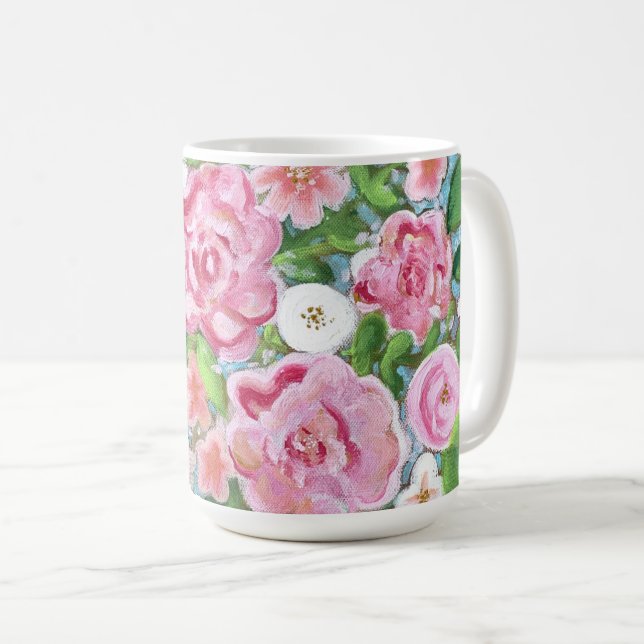 Pink Floral Spring Blooms Coffee Mug (Front Right)