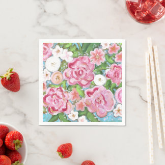 Pink Floral Spring Blooms Napkin