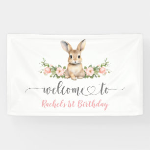 Pink Floral Spring Bunny 1st Birthday Welcome Banner