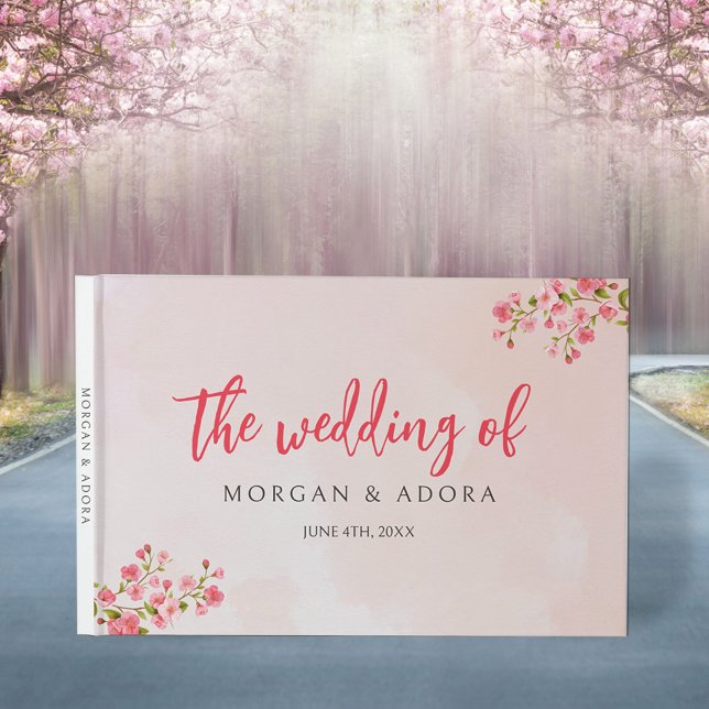 Pink Floral Spring Cherry Blossom Wedding  Guest Book (Creator Uploaded)