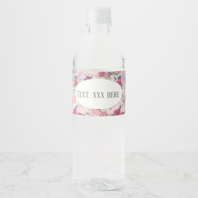 pink floral spring flower water bottle label (Front)