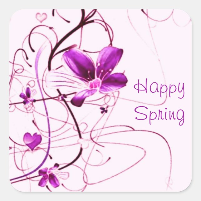 Pink Floral Spring Square Sticker (Front)