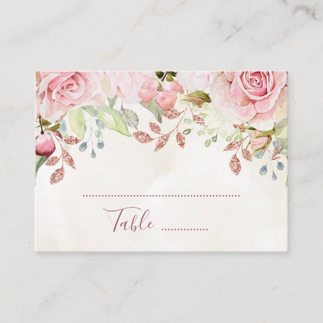 Pink Floral Spring Wedding Place Setting Cards (Front)