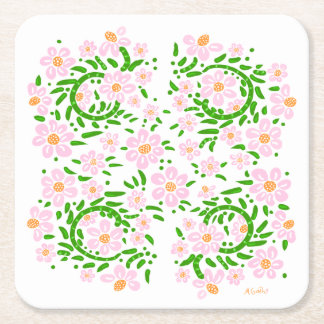 Pink Floral Square Paper Coaster