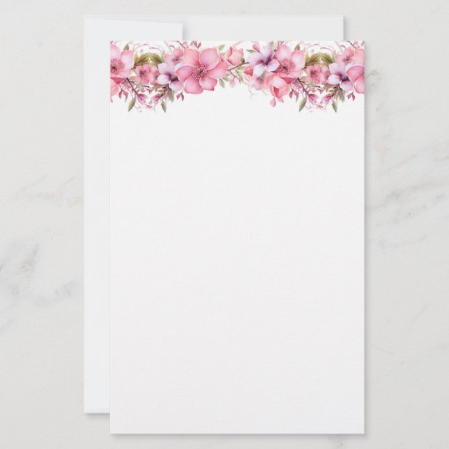 Pink Floral Stationery Paper (Front)