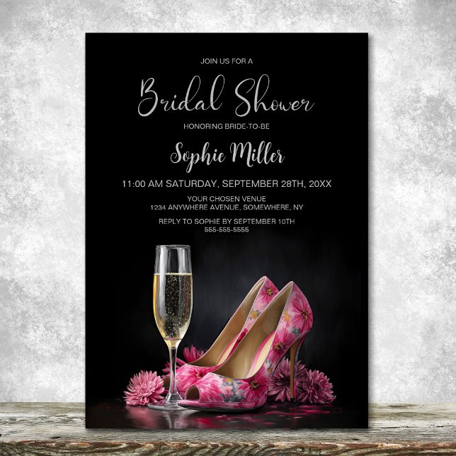 Pink Floral Stiletto Shoes Bridal Shower Invitation (Creator Uploaded)