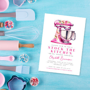 Pink Floral Stock the Kitchen Bridal Shower Invitation