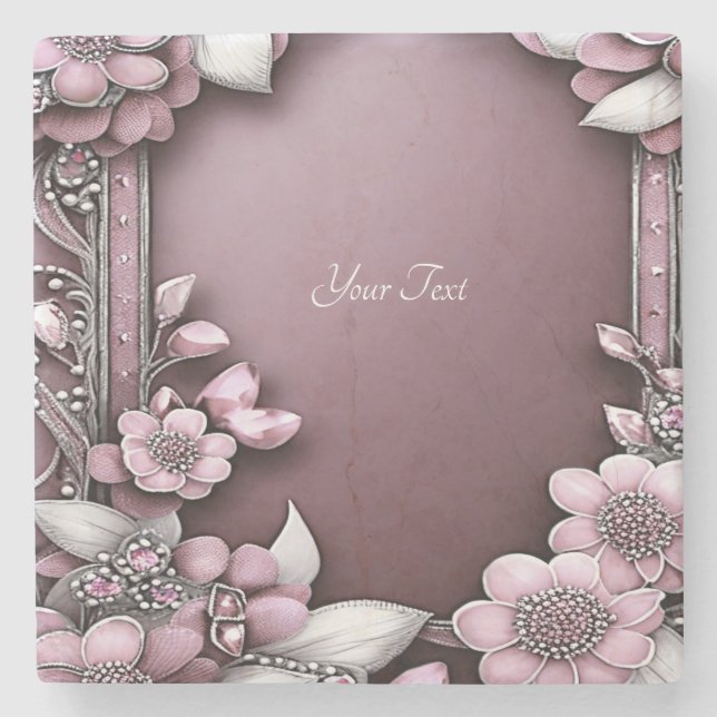 Pink Floral Stone Coaster (Front)