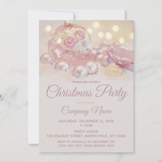Pink Floral String Lights Corporate Holiday Party Invitation (Front)
