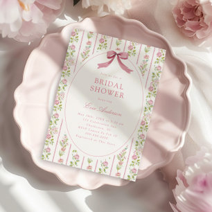 Pink Floral Striped Grandmillennial Bridal Shower Invitation