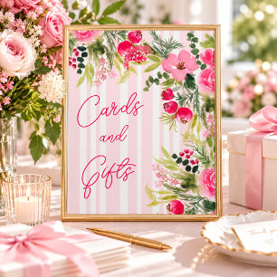 Pink Floral Stripes Cards & Gifts Bridal Shower Poster