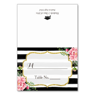 Pink Floral Stripes Graduation Seating Place Table Number