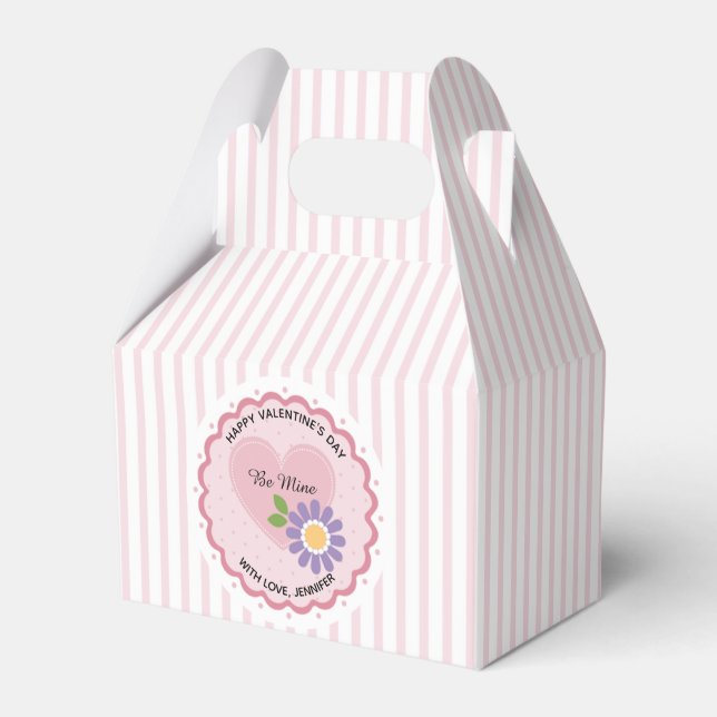 Pink Floral Stripes Valentine Favor Box (Front Side)