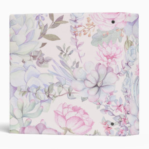 Pink Floral Succulent Illustration Summer Pattern Binder