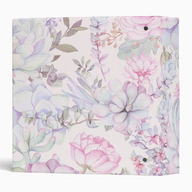 Pink Floral Succulent Illustration Summer Pattern Binder (Back/Spine)