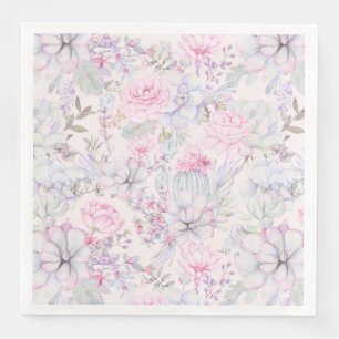 Pink Floral Succulent Illustration Summer Pattern Napkin