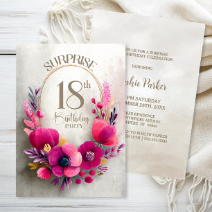 Pink Floral Surprise 18th Birthday Party Invitation