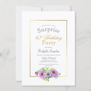 Pink Floral Surprise 40th Birthday Party Invitation