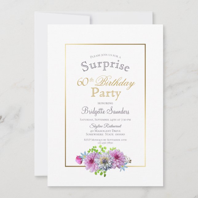 Pink Floral Surprise 60th Birthday Party Invitation (Front)