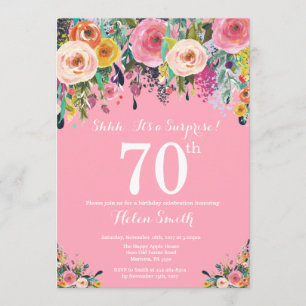 Pink Floral Surprise 70e anniversaire Invitation