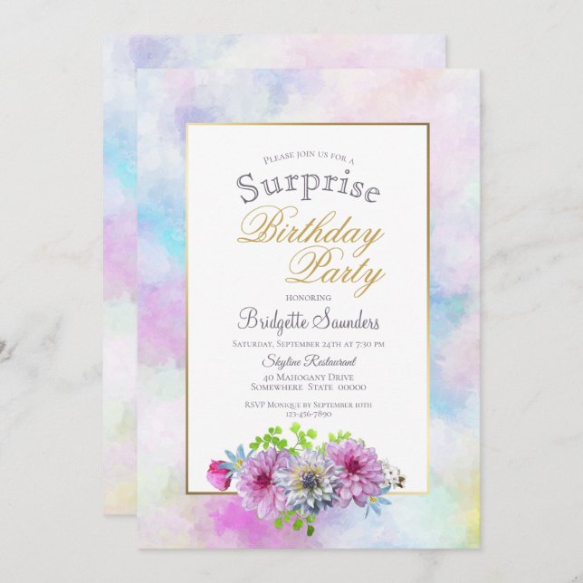 Pink Floral Surprise Birthday Invitation (Front/Back)