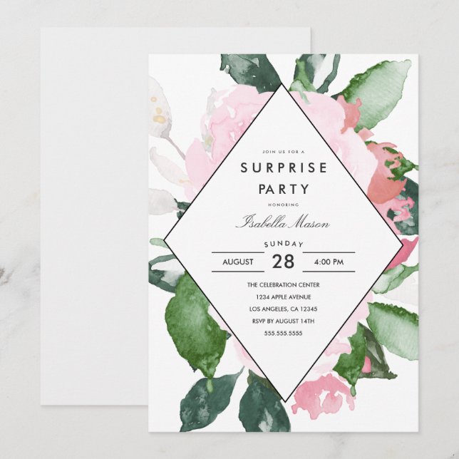 Pink Floral | Surprise Party Invitation (Front/Back)