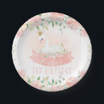 Pink Floral Swan Princess Birthday Paper Plate<br><div class="desc">Pink Floral Swan Princess Birthday Paper Plate Sweet any age swan princess themed birthday paper plate featuring a lovely white swan, pink watercolor banner and lovely mostly pink floral arrangements. The design also features some faux gold glitter dots and swan princess crown. This swan princess paper plate is ideal for...</div>
