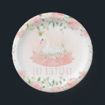 Pink Floral Swan Princess Birthday Paper Plate<br><div class="desc">Pink Floral Swan Princess Birthday Paper Plate Sweet any age swan princess themed birthday paper plate featuring a lovely white swan, pink watercolor banner and lovely mostly pink floral arrangements. The design also features some faux gold glitter dots and swan princess crown. This swan princess paper plate is ideal for...</div>