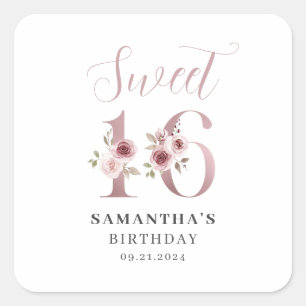 Pink Floral Sweet 16 Birthday   Square Sticker