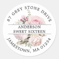Pink Floral Sweet 16 Return Address Label