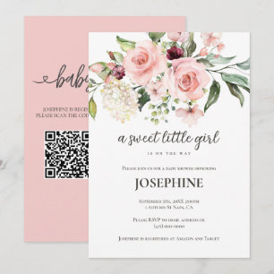 Pink Floral Sweet Little Girl Baby Shower Invitation