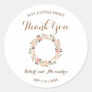 Pink Floral Sweet Treat Wedding Thank You Classic Round Sticker