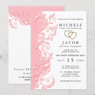 Pink Floral Swirl Wedding and RSVP Invitation