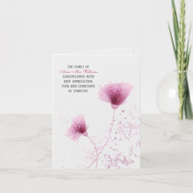 Pink Floral Sympathy Thank You Card (Front)