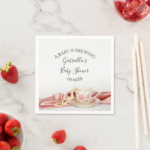 Pink Floral Tea Cup Baby is Brewing Shower Napkin