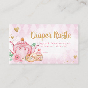 Pink Floral Tea Party Baby Shower Diaper Raffle Enclosure Card