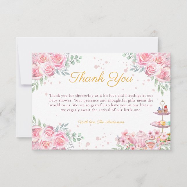  Pink Floral Tea Party Baby Shower Thank You (Front)
