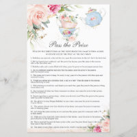 Pink Floral Tea Party Birthday Pass the Prize Game