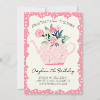 Pink Floral Tea Party Girl Birthday Invitation