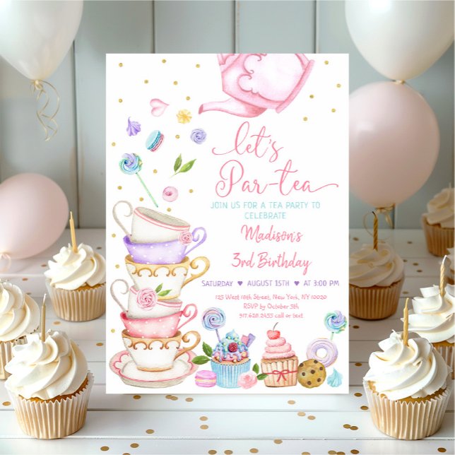Pink Floral Tea Party Let's Par-tea Birthday Invitation (Creator Uploaded)