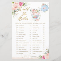 Pink Floral Tea Party Would She Rather Bridal Game