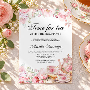 Pink Floral Tea With Mom To Be Baby Shower Invitation