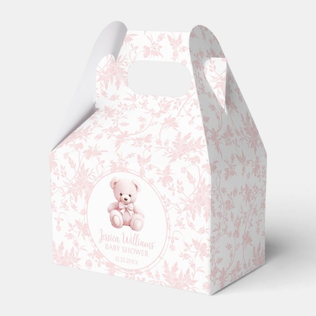 Pink floral teddy bear baby shower candy favour bo favor box (Front Side)